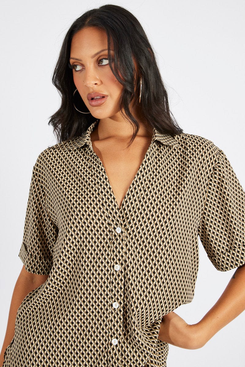Brown Geo Shirt Short Sleeve