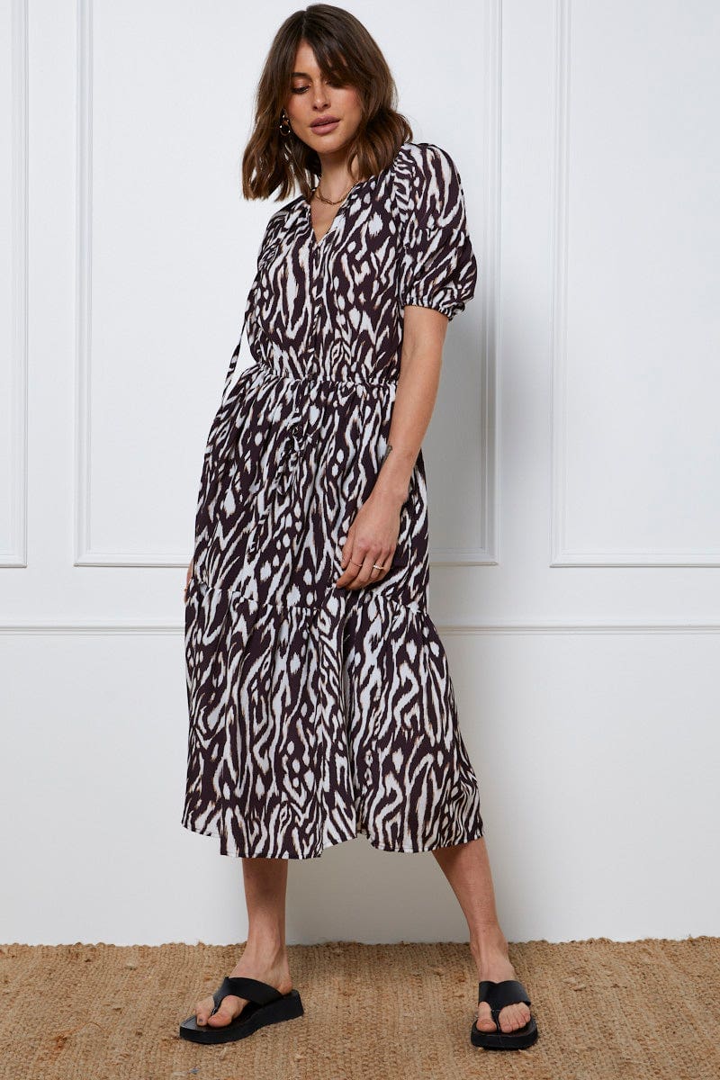 Print Maxi Dress Short Sleeve