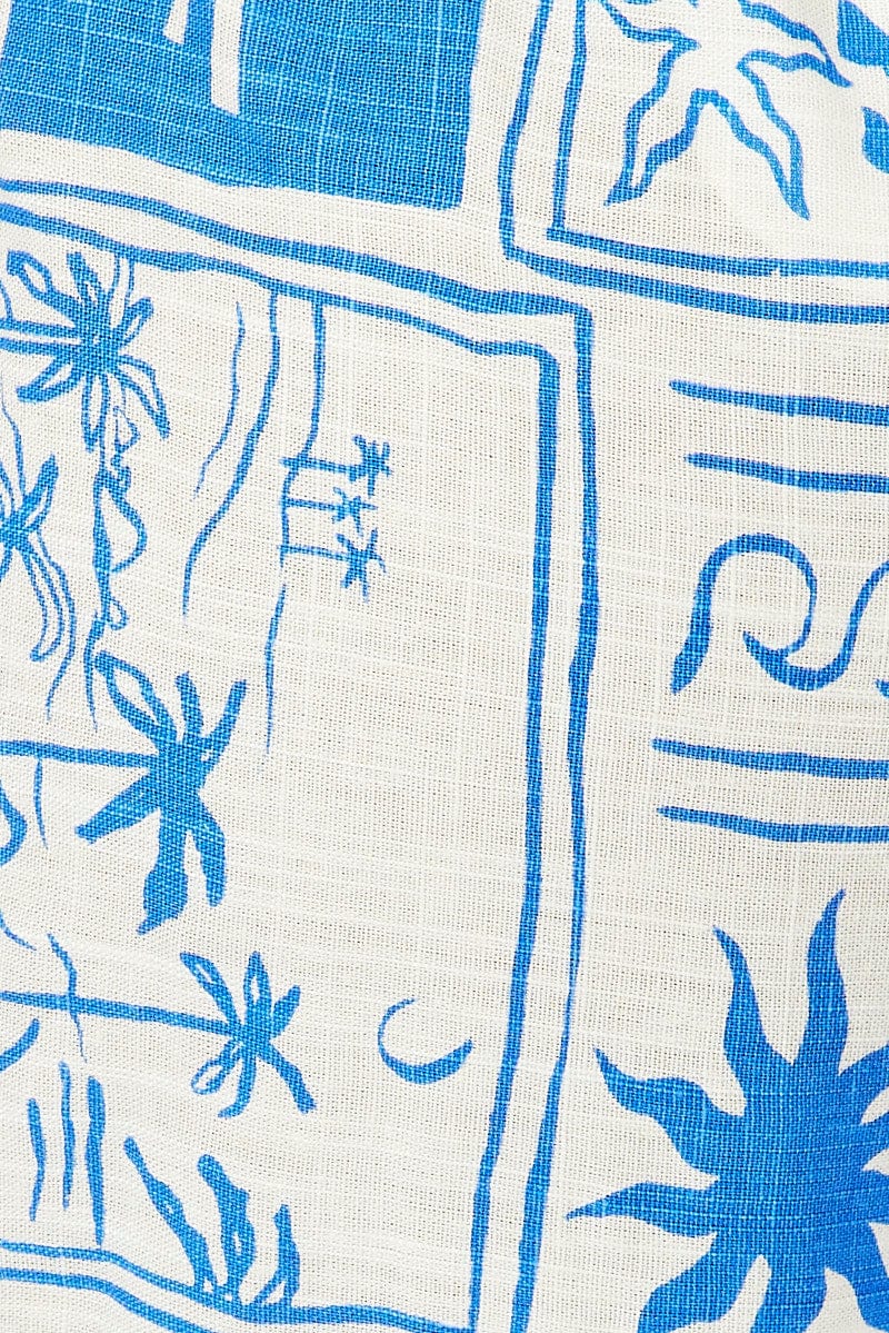 Blue Abstract Wide Leg Pants High Rise