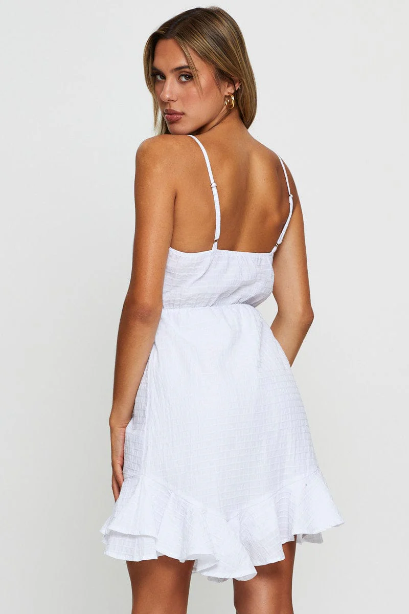 White Mini Dress Sleeveless Square Neck