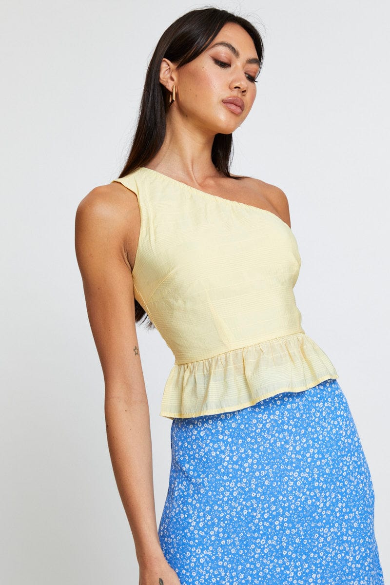 Yellow Peplum Top One Shoulder