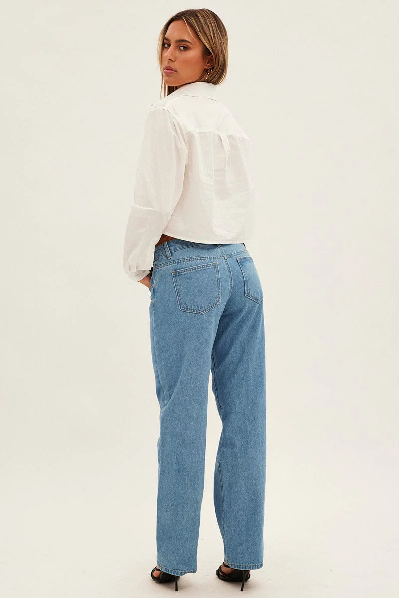 Blue Straight Denim Jeans Low Rise