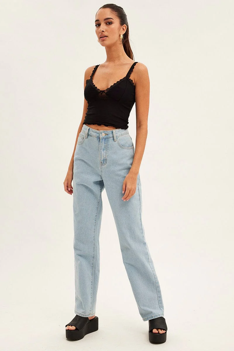 Black Mesh Lace Trim Cropped Cami