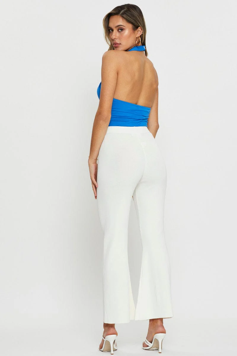 White Knit Pants Flare Leg