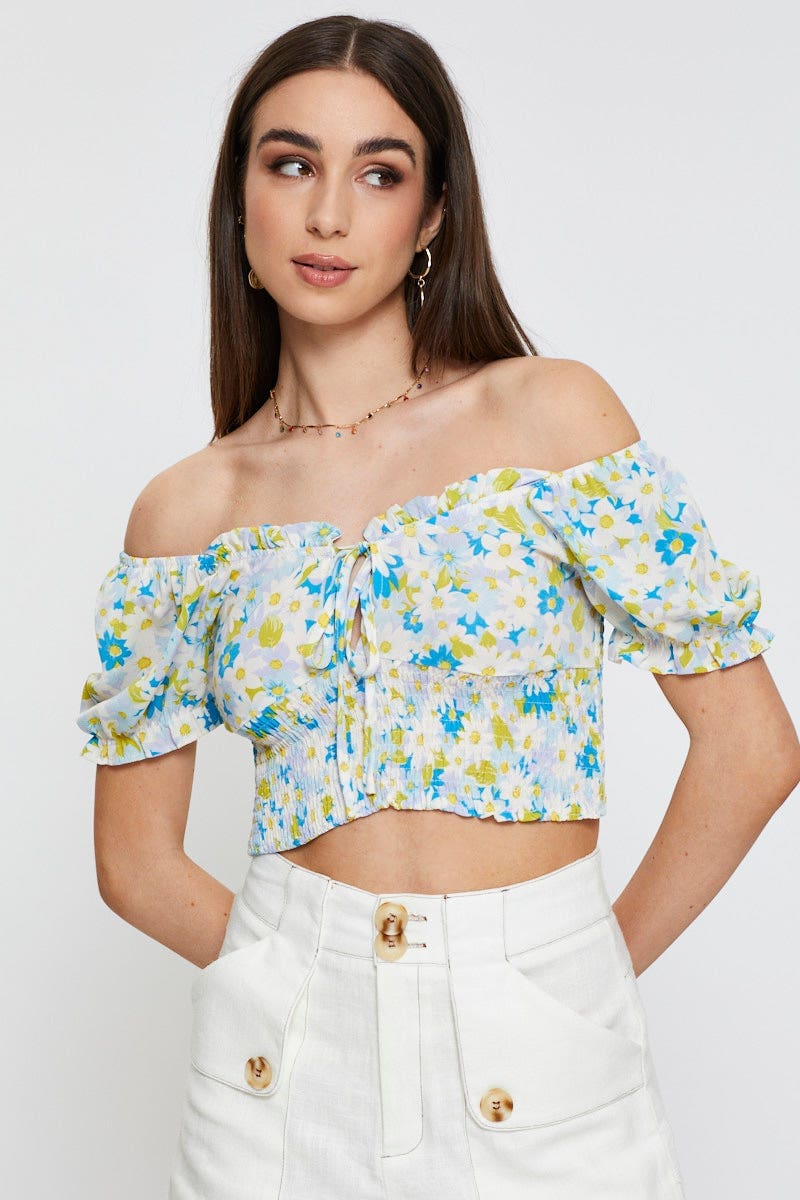 Print Crop Top Short Sleeve Sweetheart