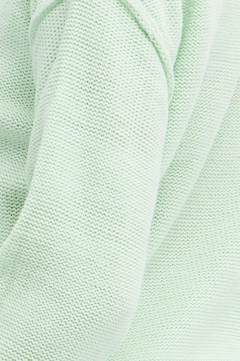 Green Knit Top Long Sleeve Round Neck