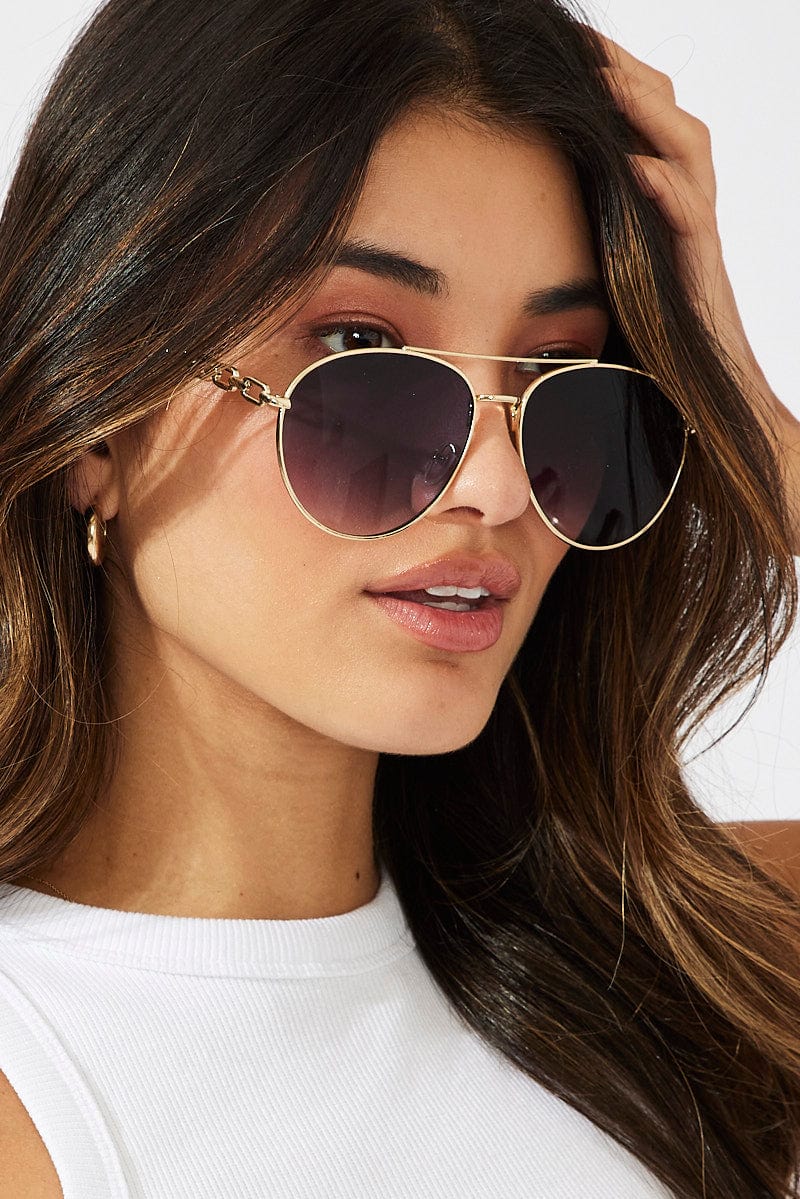 Grey Chain Detail Fashion Sunglasses
