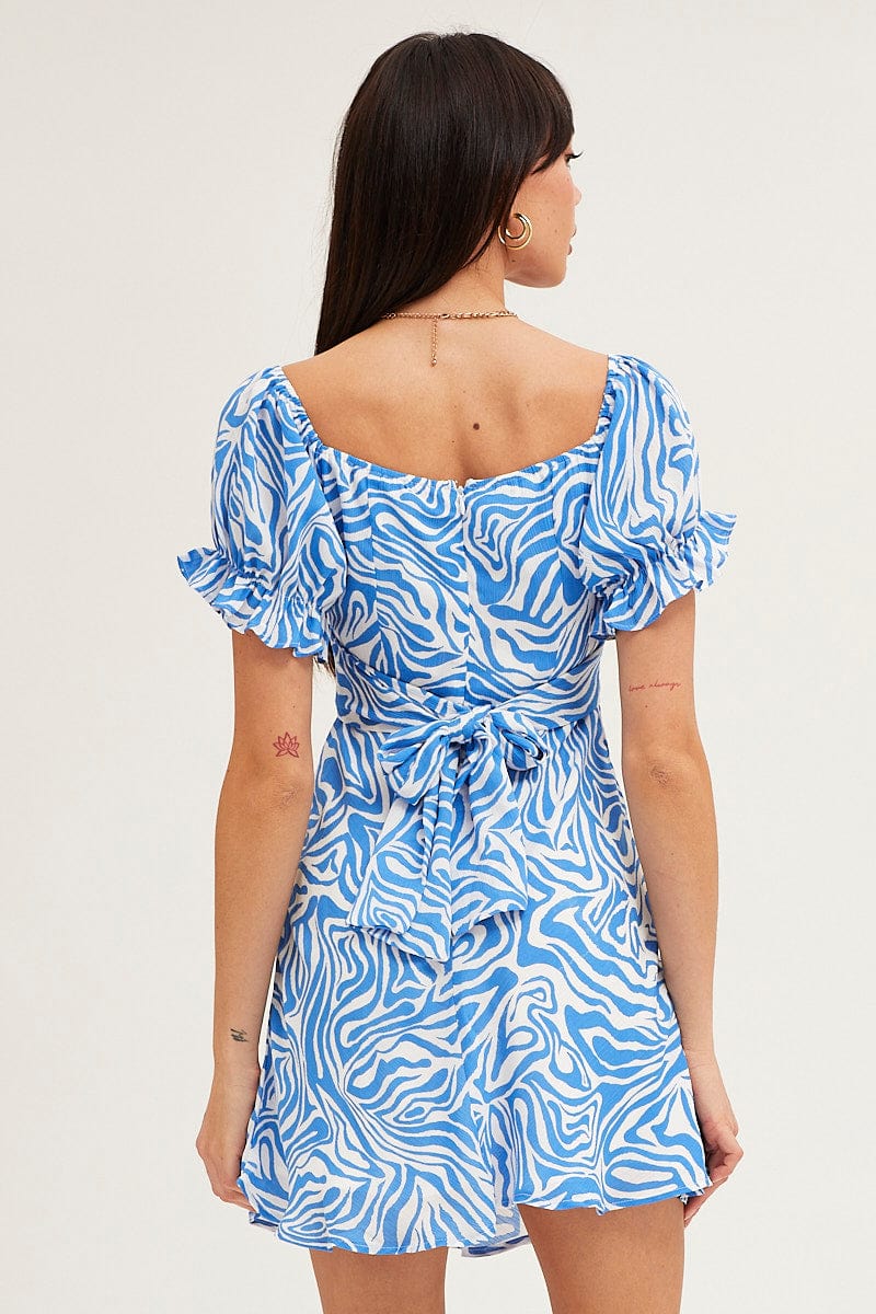 Print Midi Dress Short Sleeve Evening