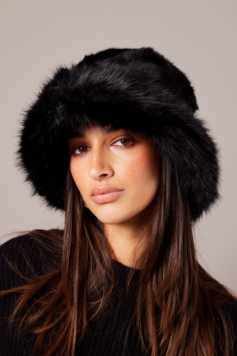 Black Faux Fur Hat