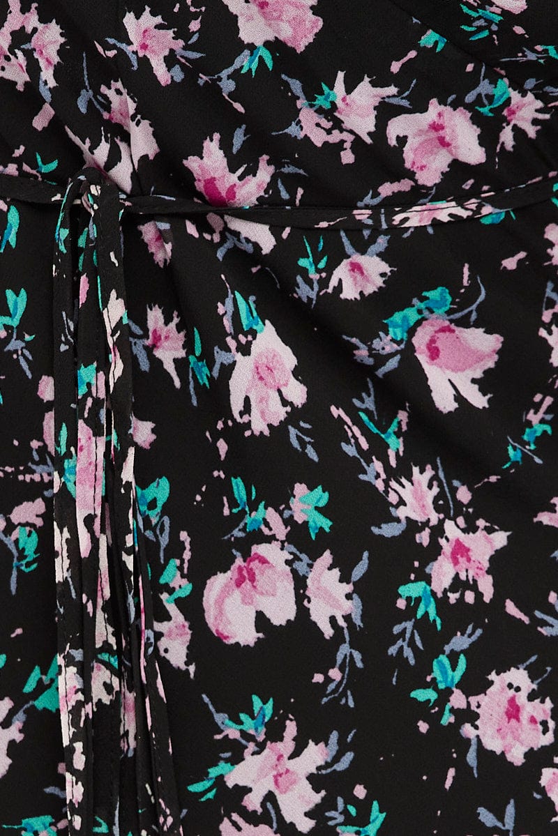 Black Floral Midi Dress Bias Cutting