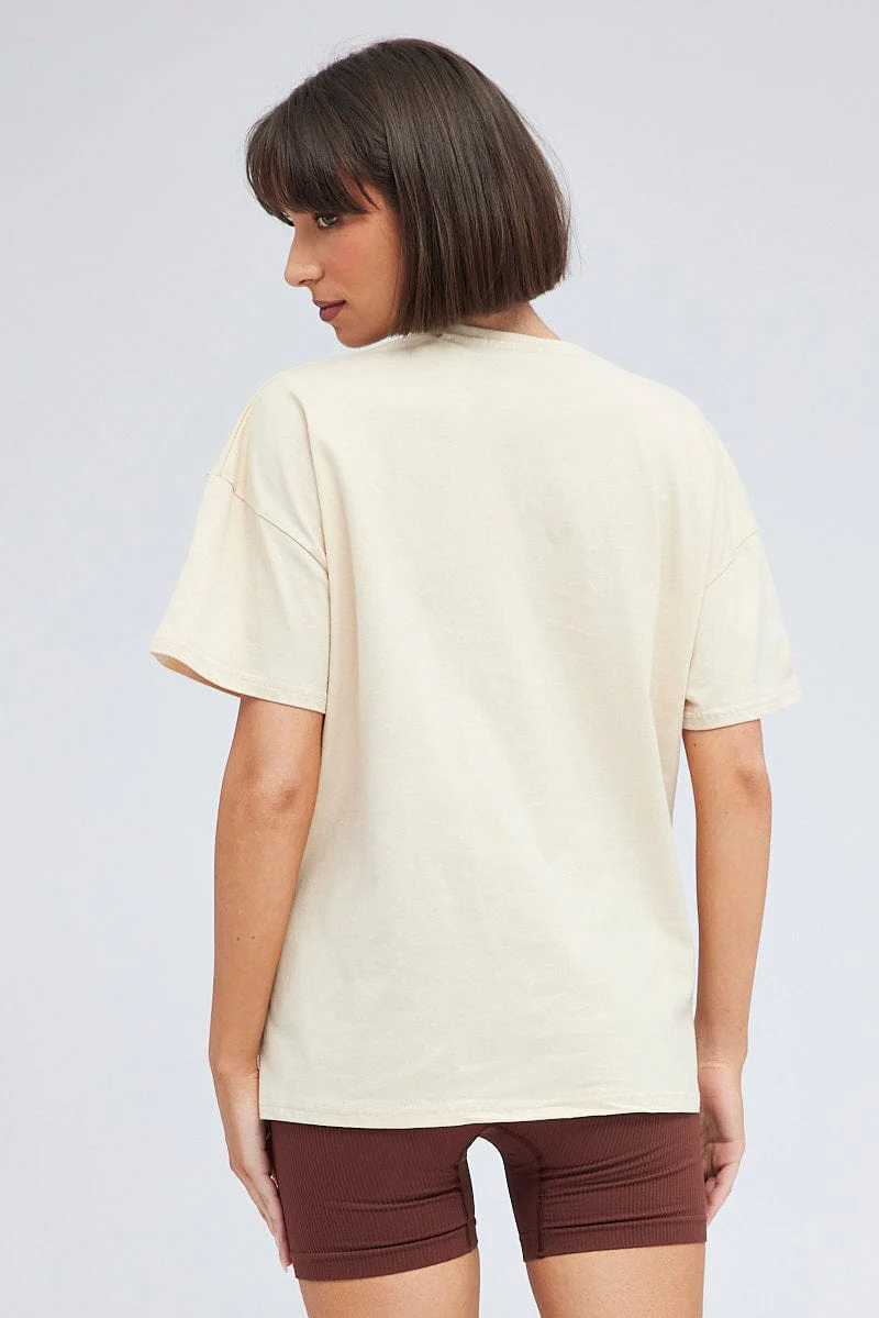 Beige Graphic Tee Festival Bright Oversized T-shirt