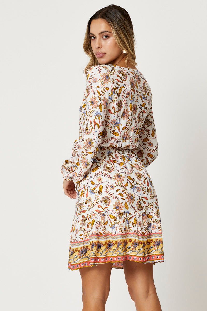 Print Long Sleeve Skater Dress