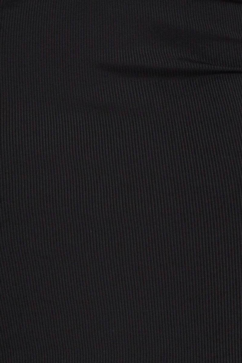 Black Ribbed Bodycon Midi Skirt