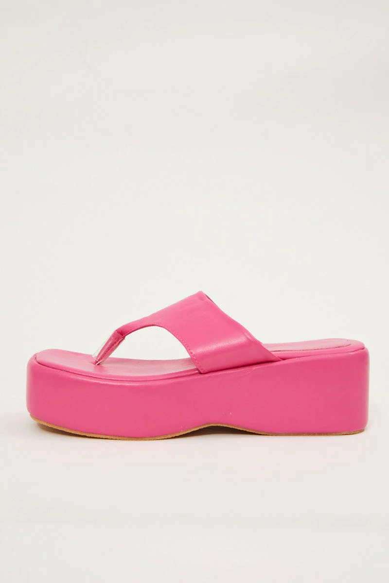 Pink Toe Post Thong Wedge Sandals