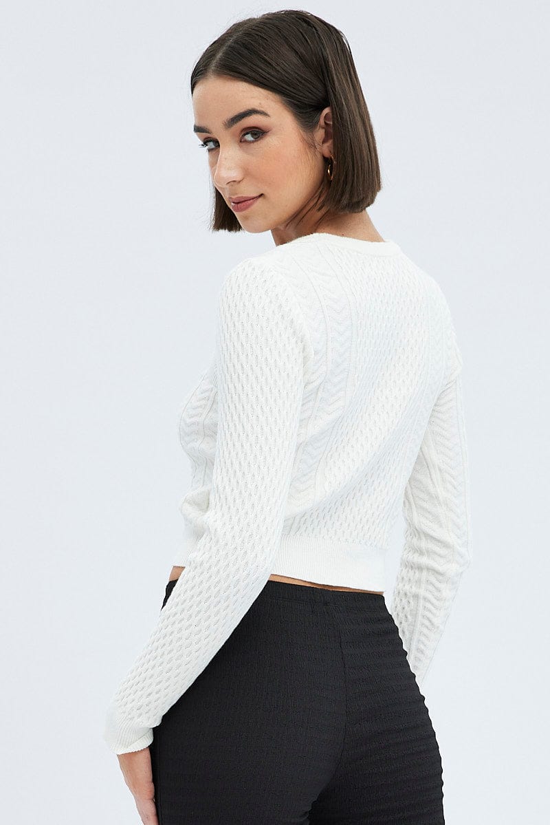 White Cable Knit Shrug And Singlet Top Long Sleeve
