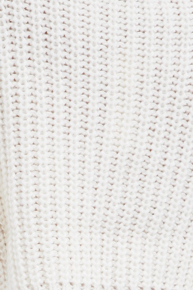 White Knit Top Round Neck Long Sleeve Crop