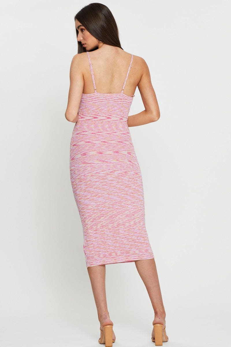 Pink Knit Dress Midi