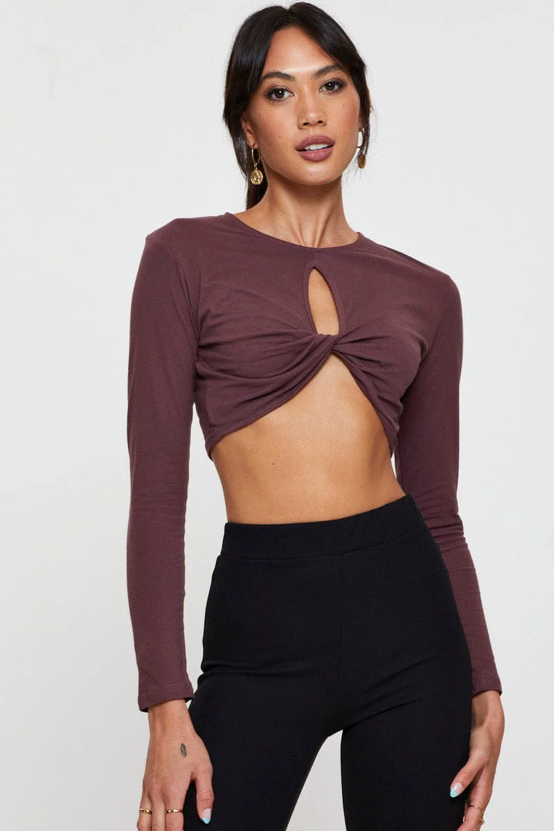 Black Keyhole Crop Top Long Sleeve