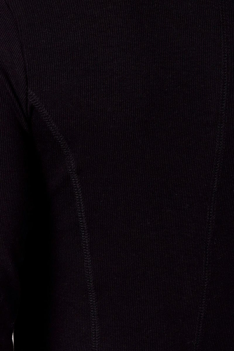 Black V Neck Top Long Sleeve Button Front