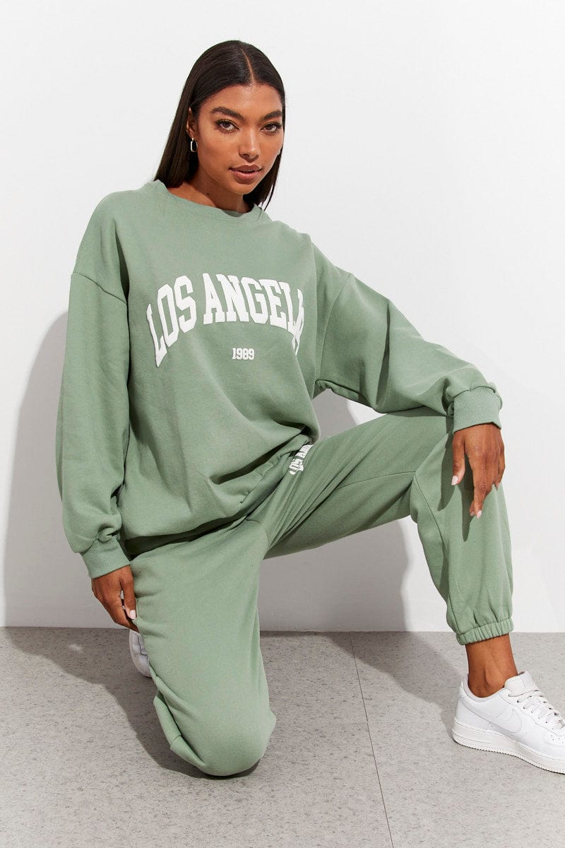 Green Graphic Sweater Long Sleeves