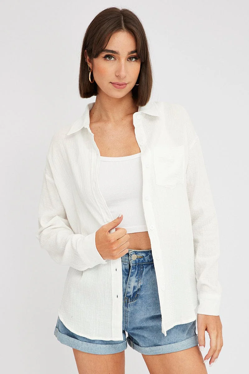 White Oversized Shirt Long sleeve Collared Neck