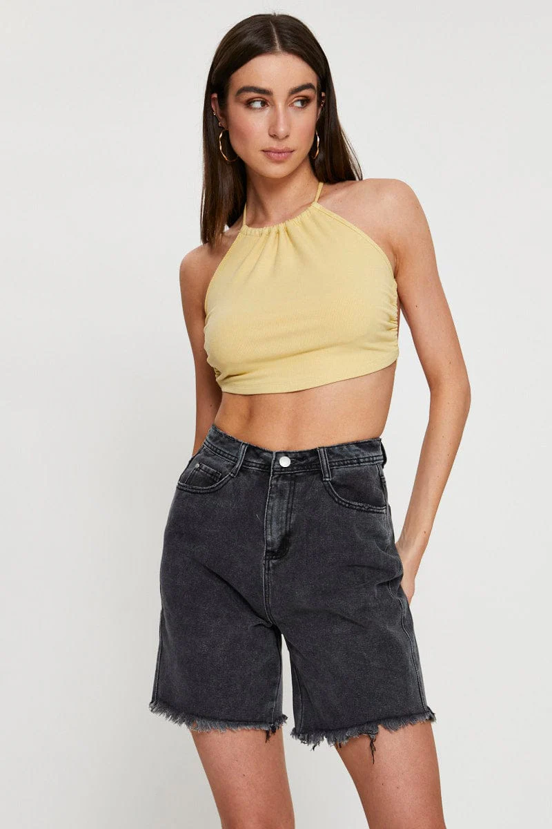Yellow Halter Top Ribbed