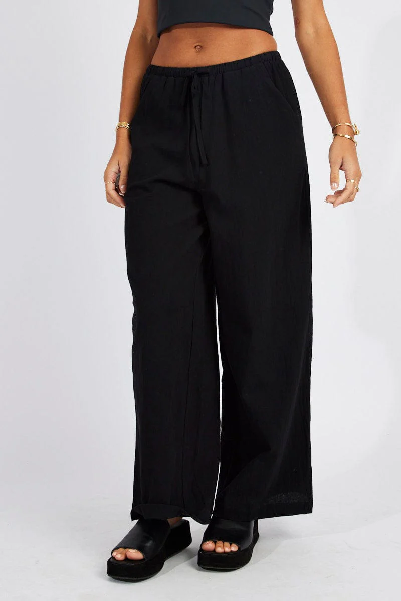 Black Wide Leg Pants High Rise