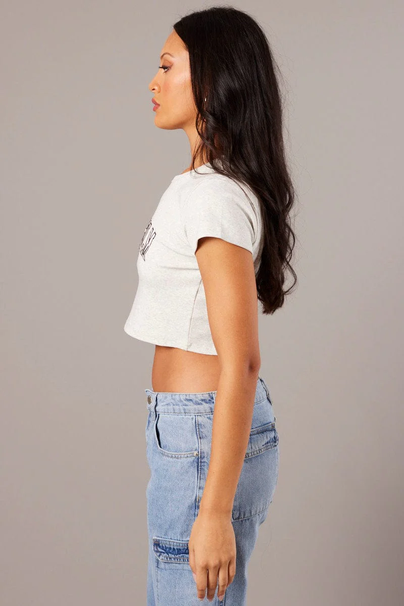 Grey Graphic Tee Crop Short Sleeve