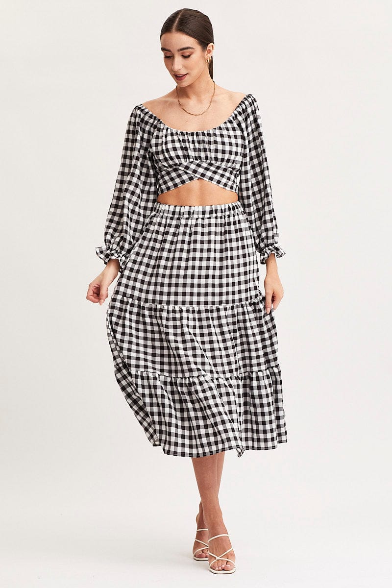 Check Midi Skirt High Rise