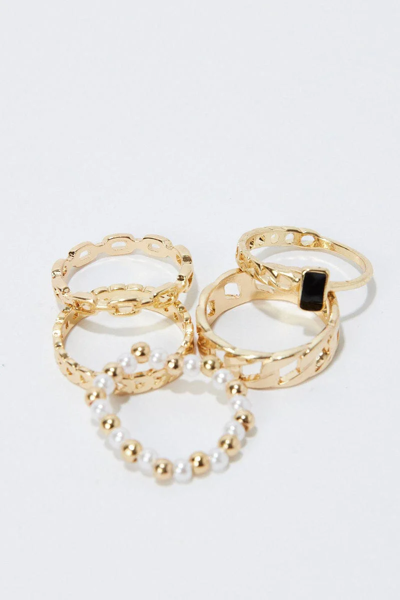 Gold 5 Pack Rings Set