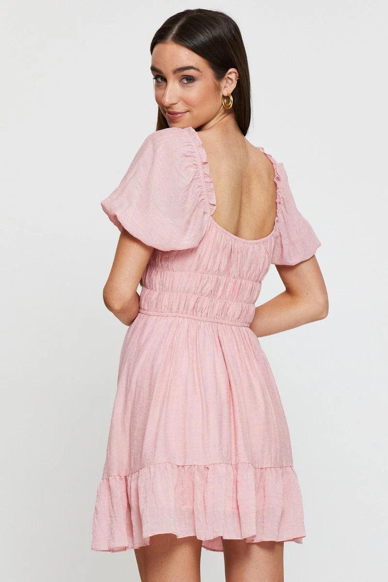 Pink Dress Short Sleeve Mini