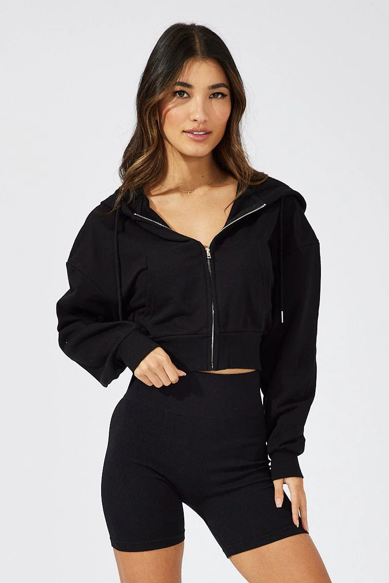 Black Hoodie Zip Long Sleeve