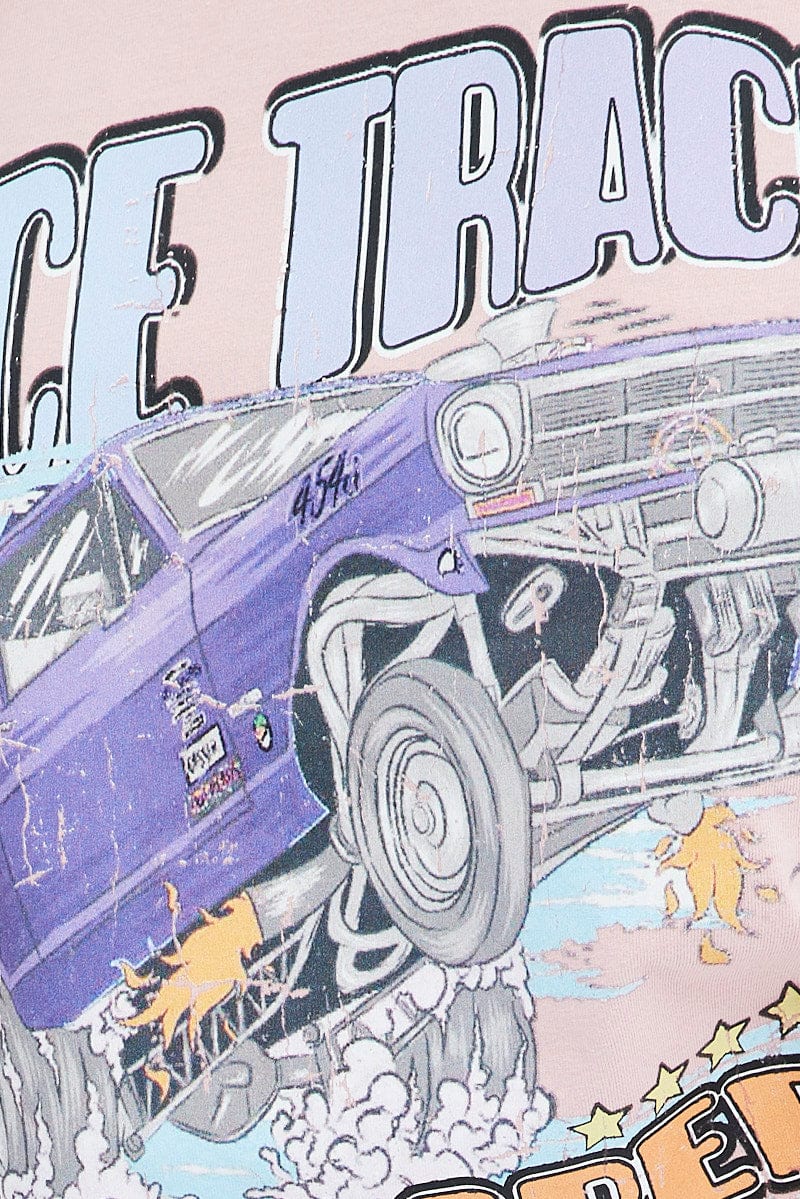 Pink Graphic Tee Short Sleeve Round Neck Print Jersey