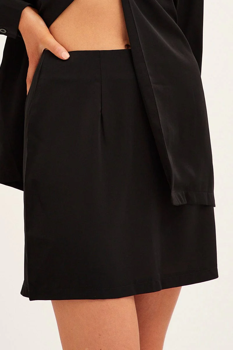 Black Mini Skirt Satin