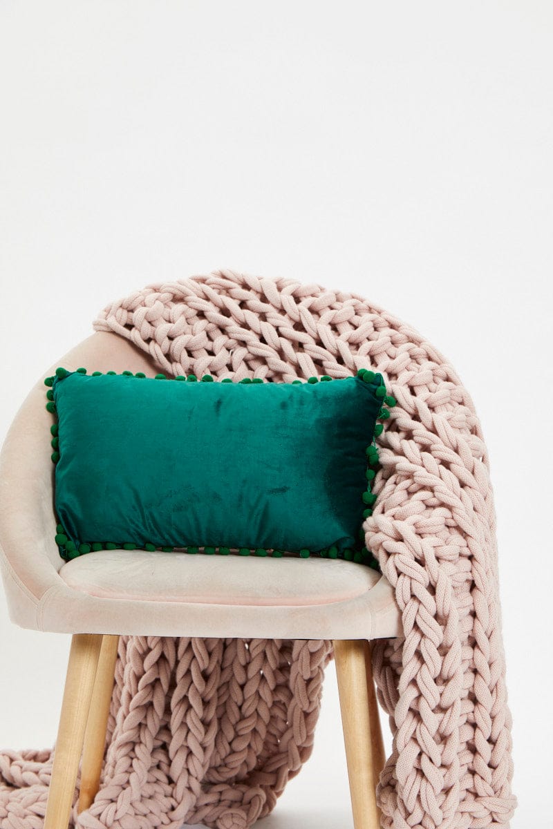 Blue Pom Pom Trim Cushion