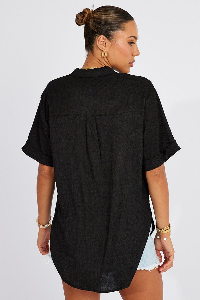 Black Textured Shirt Short Sleeve