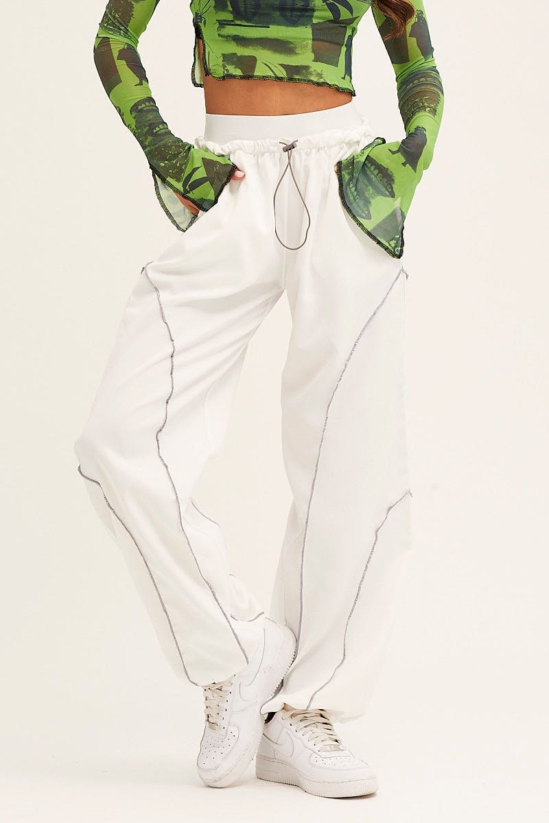 White Cargo Parachute Pants