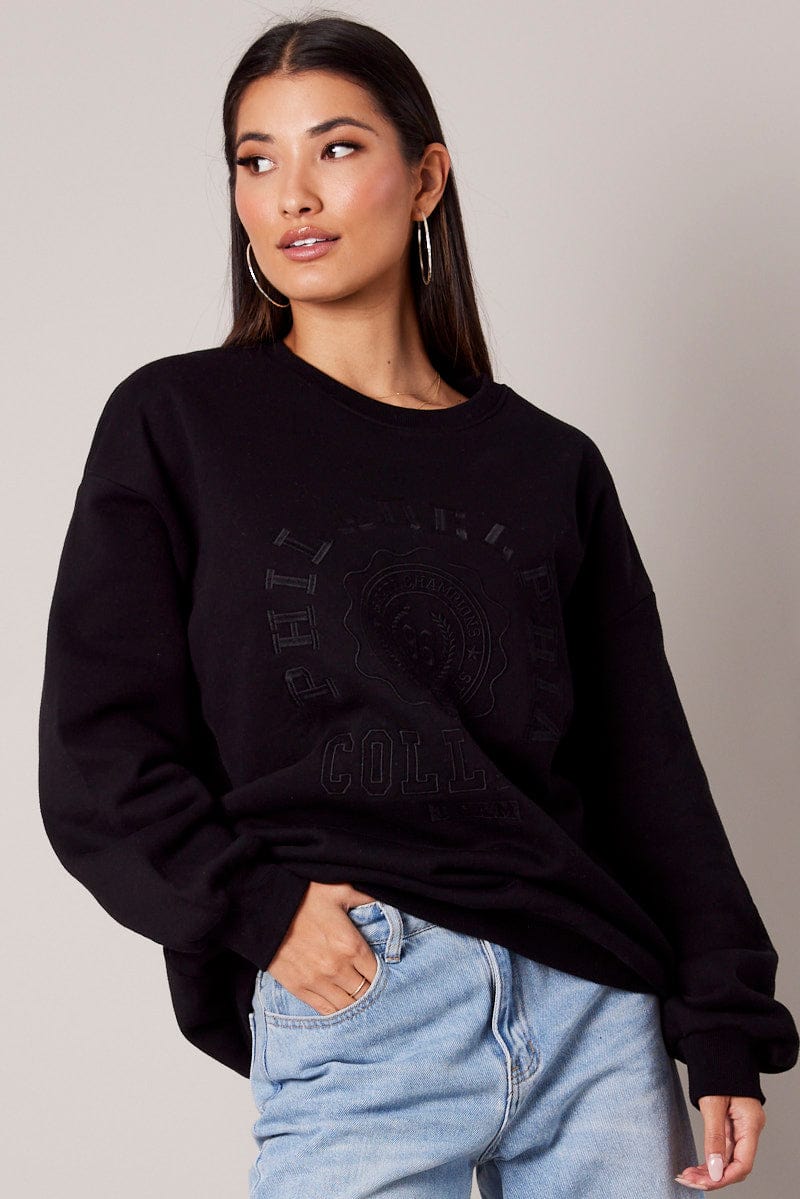 Black Graphic Sweater Long Sleeve