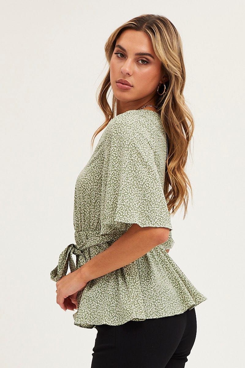 Geo Print Bell Sleeve Top