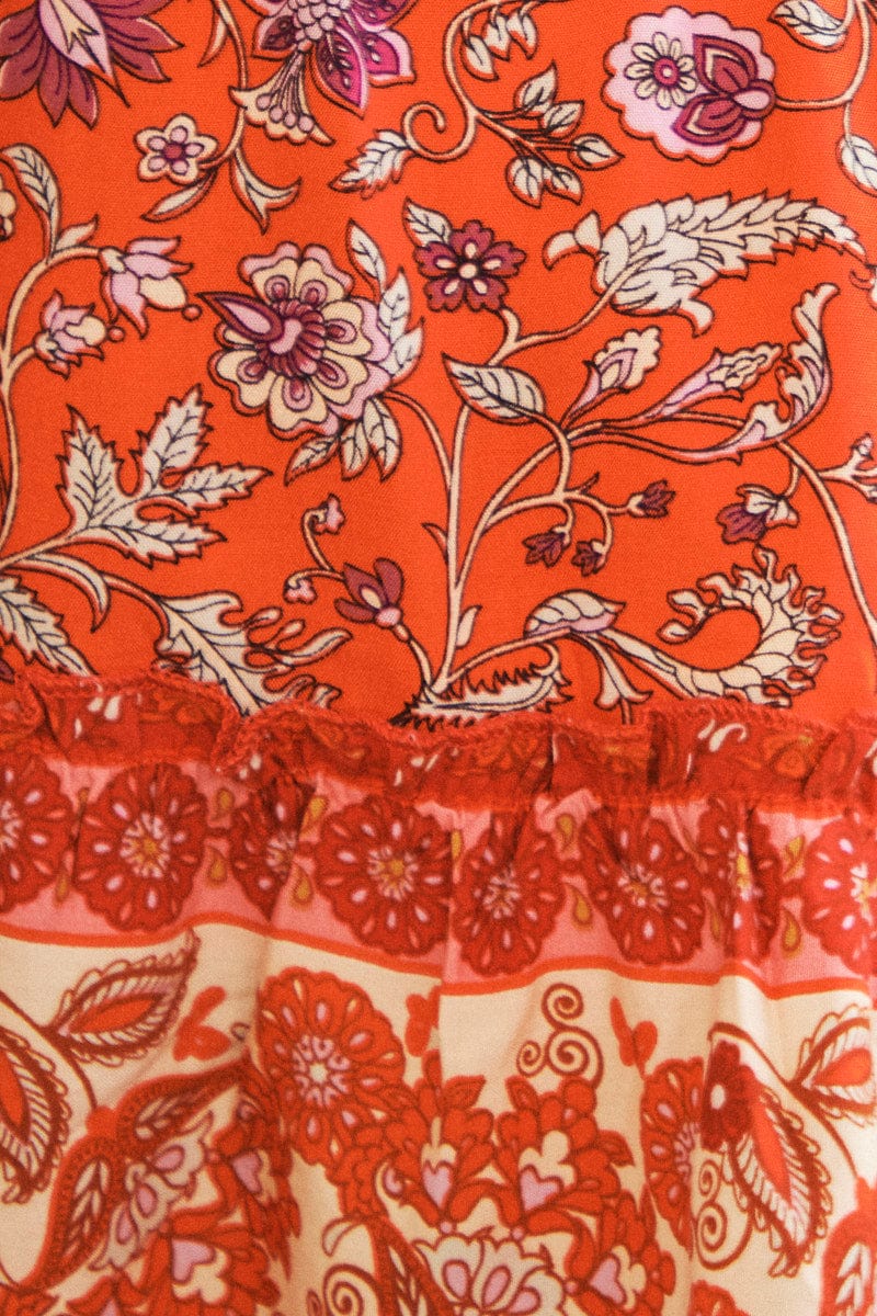 Red Mini Skirt High Waisted Skater Elastic Band Tiered