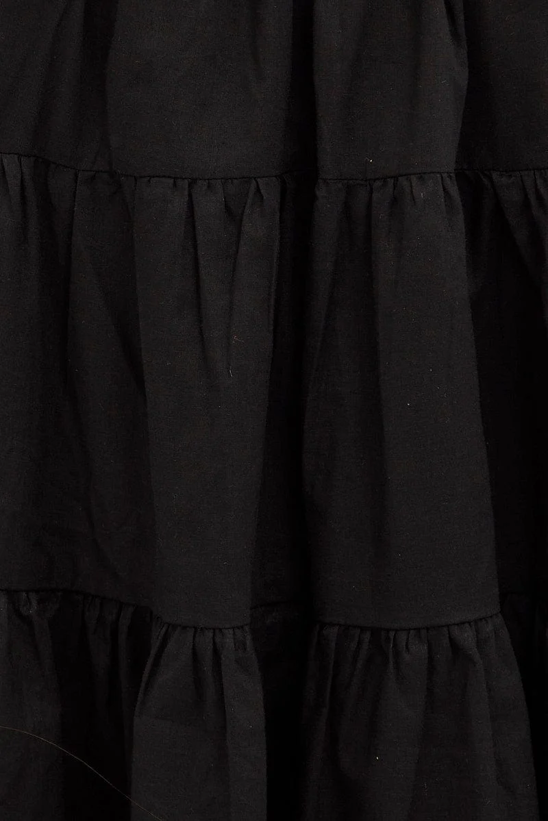 Black Mini Dress Round Neck Tiered Smock