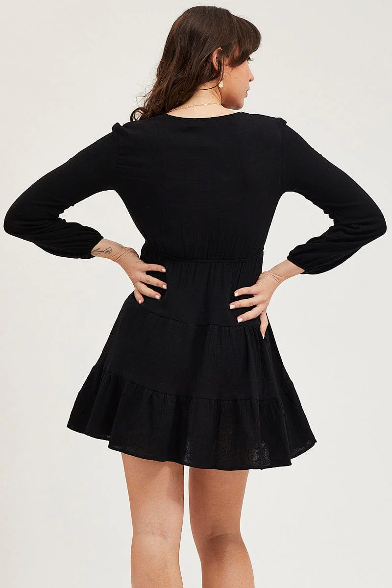Black Skater Dress Long Sleeve Mini