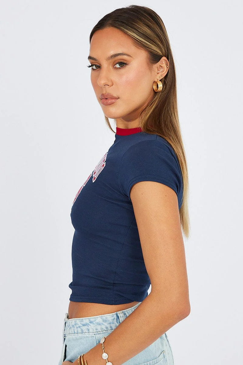 Blue Graphic Tee Short Sleeve