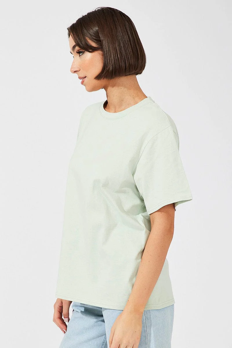 Green Oversized T Shirt Short Sleeve Crew Neck