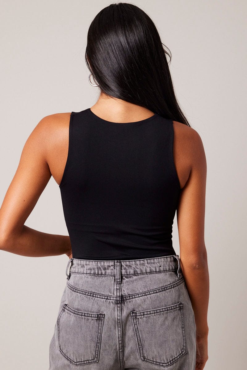 Black Bodysuit Sleeveless Crew Neck Seamless