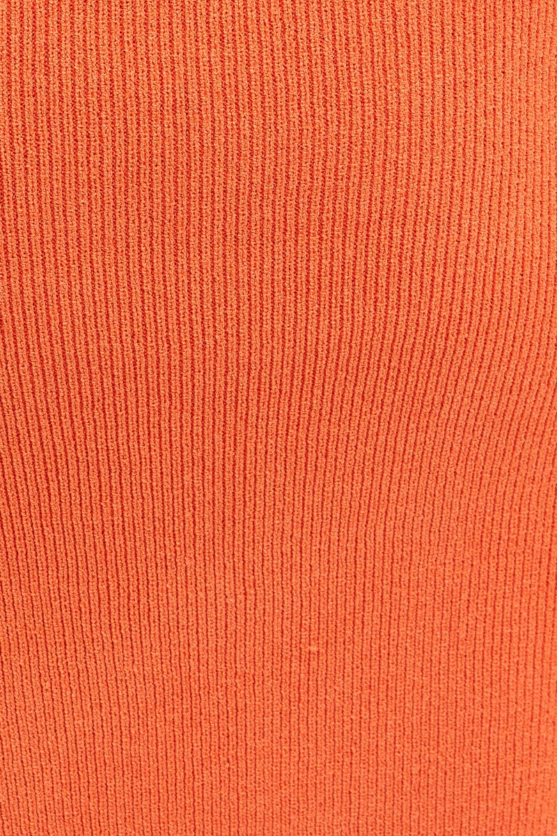 Orange Maxi Skirt Knit High Waist