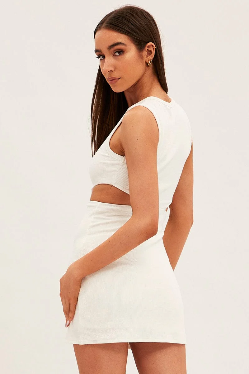 White Mini Dress Sleeveless Round Neck Cut Out