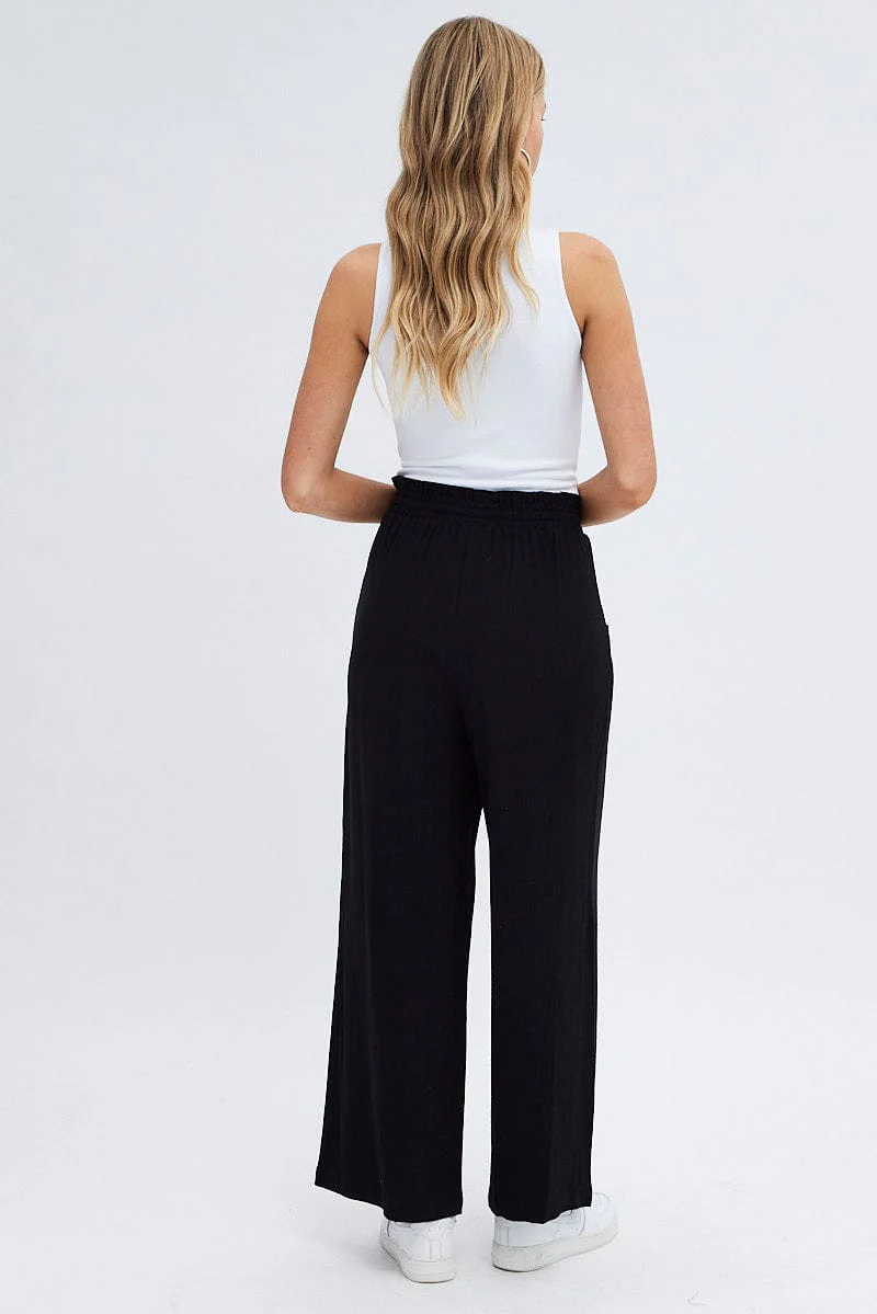 Black Wide Leg Pants High Rise