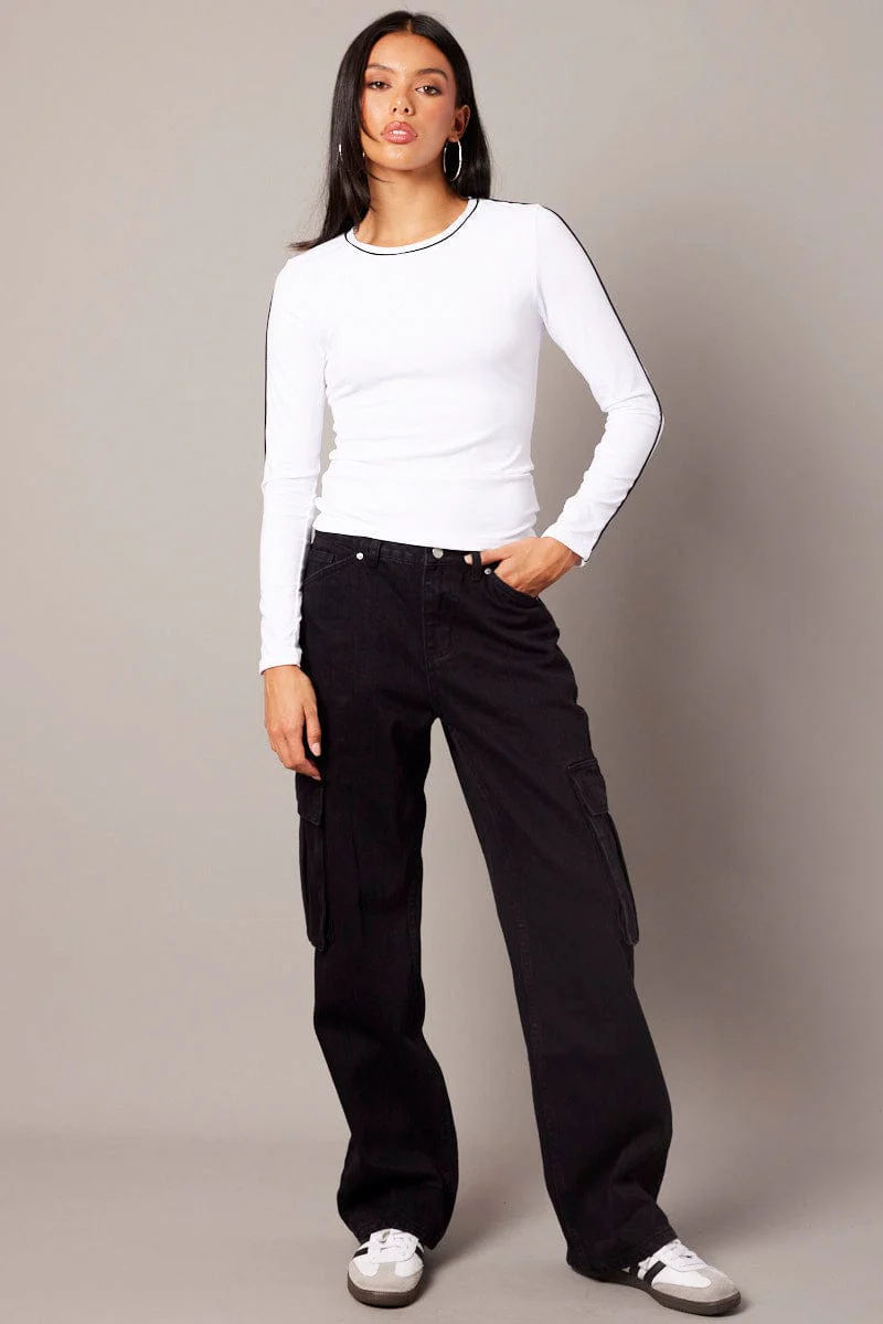 White Contrast Tipped Top Long Sleeve Supersoft