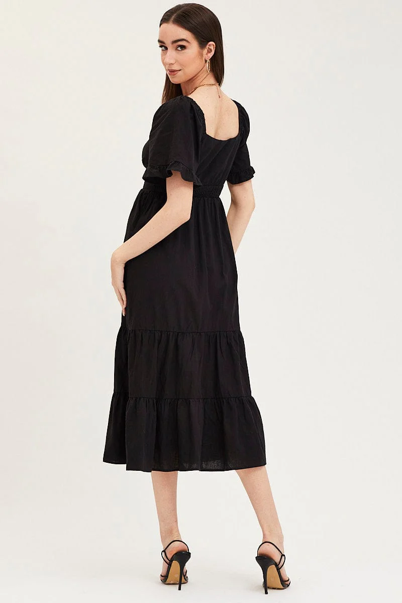Black Bust Dress Short Sleeve Maxi